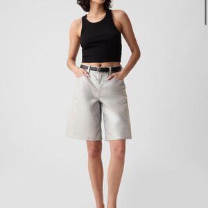NWT GAP Silver Coated Denim Jort Futuristic Y2K Streetwear Festival Shorts Sz 4P